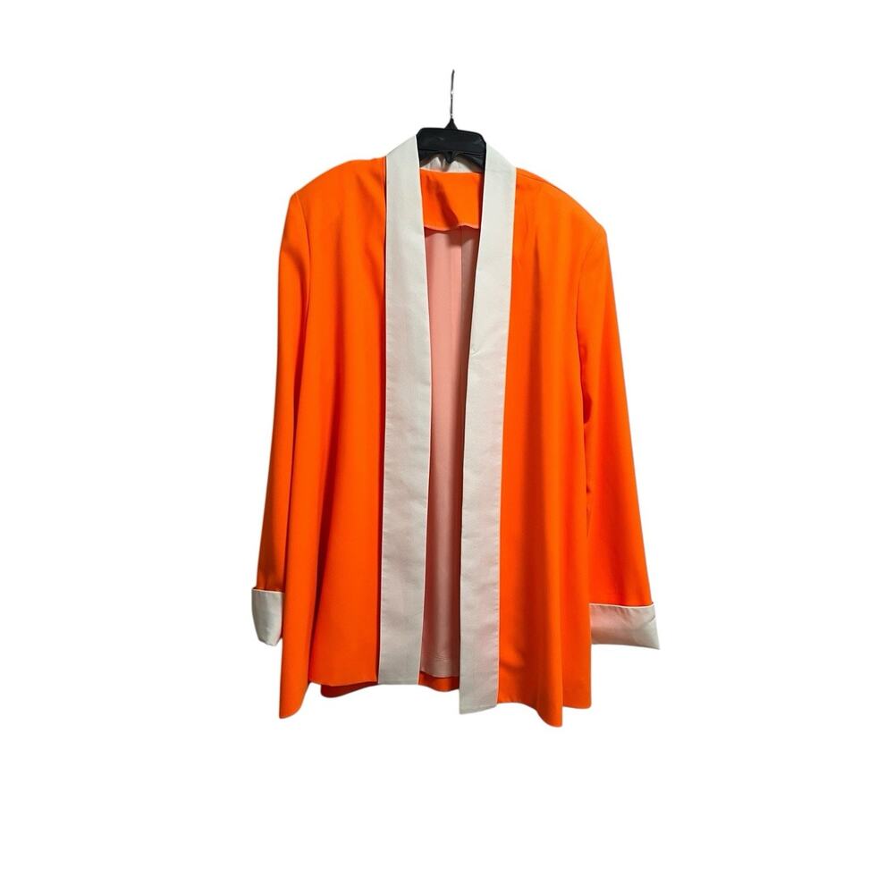 Vintage Womens Orange & White Open Blazer Jacket Unbranded Oversized L/XL?
